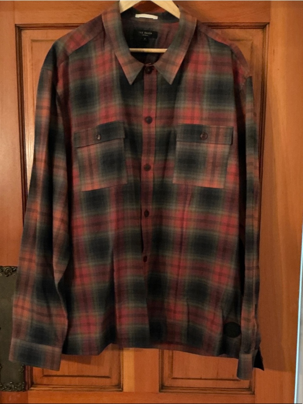 Ted Baker Red and Gray Plaid Button-Down Shirt